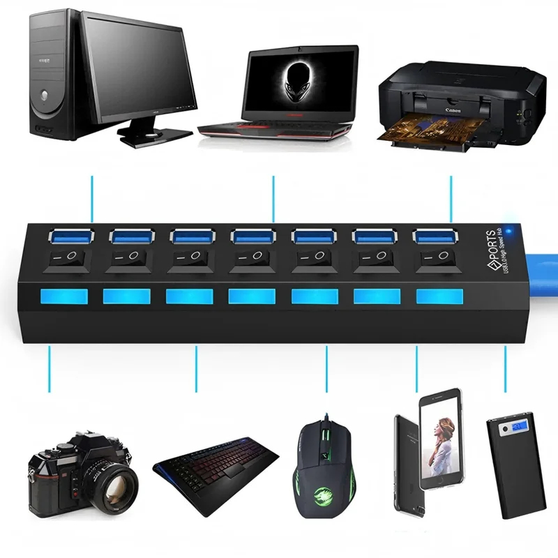 Hub USB 2.0 à 7 ports avec LED - Laptop Accessories Hub avis et prix